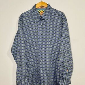 Robert Graham Blue Green Symmetrical Dress Shirt Size XL